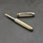 "Árvalányhaj" Abalone kagyló tolltest, Fehér arany gyűrű fekete gyémánttal