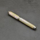 "Árvalányhaj" Abalone kagyló tolltest, Fehér arany gyűrű fekete gyémánttal