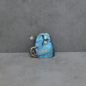   Asztali tolltartó, Labradorit ásvány, 925-ös ezüst, Hold és csillag motívum